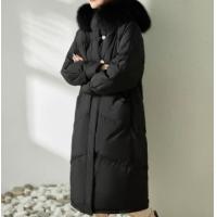 德玛纳白鸭绒黑色羽绒服女新款冬季中长款宽松显瘦加厚外套