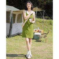 德玛纳绿色高级感连衣裙女新款夏季背带设计感小众气质长裙子