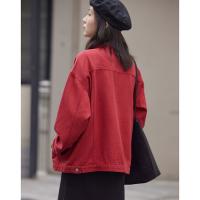 德玛纳春季新款红色牛仔外套女本命年短款高级感时尚宽松夹克
