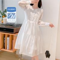 【莱赛尔透气面料】23夏装新款气质优雅褶皱中长裙白色连衣裙