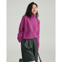 德玛纳紫粉色高领毛线衫女冬季新款宽松显瘦休闲风针织衫上衣
