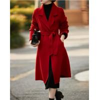 德玛纳毛呢外套女年秋冬新款红色双面羊毛大衣中长款洋气上衣