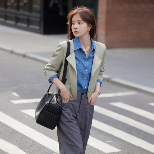 2023秋季新品韩系气质方领简约休闲小西装外套女