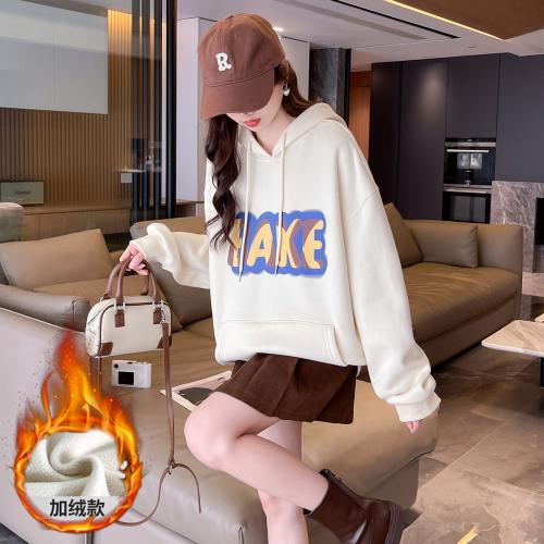 2023秋冬新款女连帽字母卫衣百搭减龄小众显瘦韩版时髦潮流