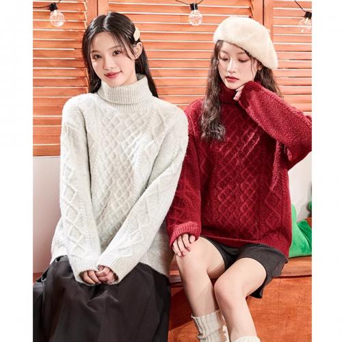 2023秋冬新款女高领净色大绞花毛衫毛衣简约百搭韩版气质时髦