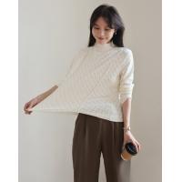 【肌理高领】秋新品弹力几何肌理高领波边圆弧开叉下摆设计打底衫