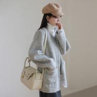 【韩系】2023秋冬新品韩系简约圆领珍珠扣毛感百搭外套