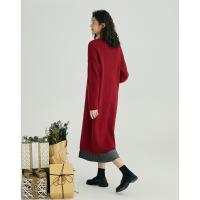 德玛纳红色针织连衣裙女冬季新款时尚风宽松显瘦休闲中长裙子