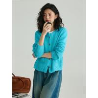 德玛纳湖蓝色开衫毛线衫女冬季新款宽松显瘦休闲风针织衫外套