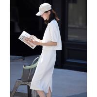 德玛纳白色休闲风圆领套装女春季新款潮流卫衣卫裙宽松两件套