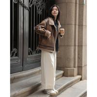 德玛纳皮毛一体羊羔毛外套女新款冬季麂皮绒机车服夹克羊羔绒