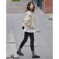 德玛纳秋季新品浅色连帽拉链小个子短款外套休闲运动风上衣