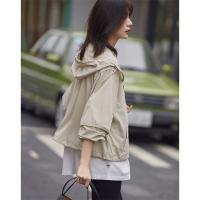 德玛纳秋季新品浅色连帽拉链小个子短款外套休闲运动风上衣