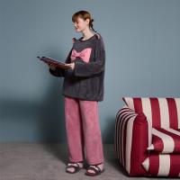 yso冬季睡衣女轻软款珊瑚绒甜美猫耳朵蝴蝶结套装可外穿家居服D