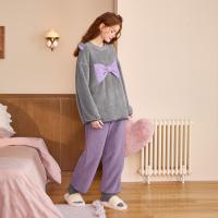 yso冬季睡衣女轻软款珊瑚绒甜美猫耳朵蝴蝶结套装可外穿家居服D