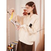 2023秋冬新款女连帽字母标帽绳毛衣百搭设计感潮流时髦韩系