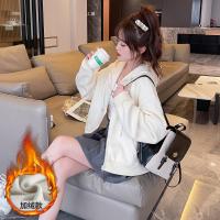 2023秋冬新款女连帽净色短款卫衣外套百搭减龄时髦韩版学院风