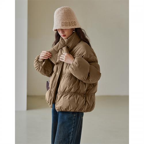 德玛纳姜黄色鸭绒短款羽绒服女冬季保暖时尚显瘦潮流上衣外套