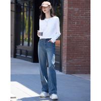 德玛纳长袖白色圆领t恤女士新款秋季设计感宽松上衣时尚体恤