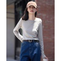 德玛纳长袖白色圆领t恤女士新款秋季设计感宽松上衣时尚体恤