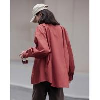 德玛纳红棕色复古衬衫女秋季款休闲长袖衬衣宽松内搭上衣外套