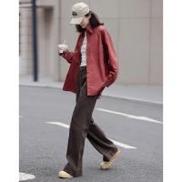 德玛纳红棕色复古衬衫女秋季款休闲长袖衬衣宽松内搭上衣外套