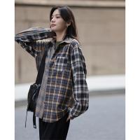 德玛纳女式格纹衬衫长袖高级休闲时尚冬季衬衣