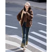 德玛纳深咖色绒感棒球服外套女冬季时尚潮流宽松显瘦休闲上衣