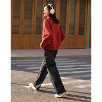 德玛纳红色字母休闲卫衣女冬季新款时尚内搭长袖宽松打底上衣
