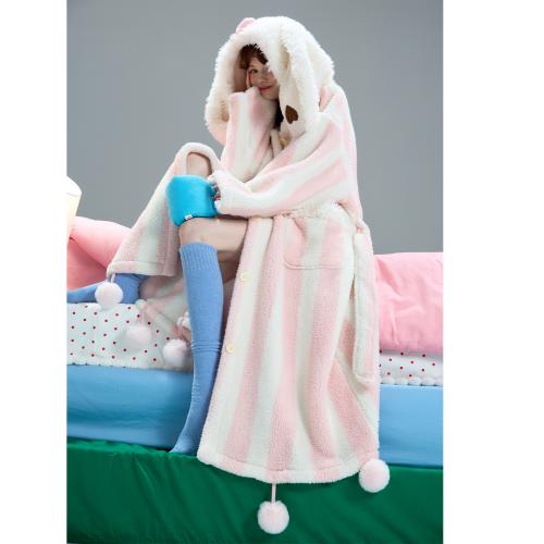yso【礼物系列】珊瑚绒睡袍女冬款法兰绒加绒睡衣女冬季兔子浴袍D