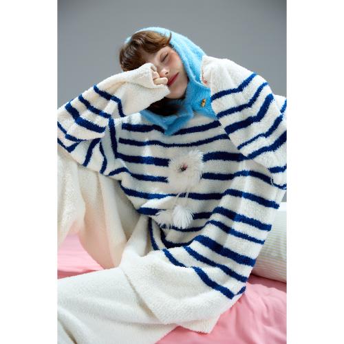 yso【酷猫系列】睡衣女冬季套装雪尼尔半边绒睡衣松弛感家居服女D