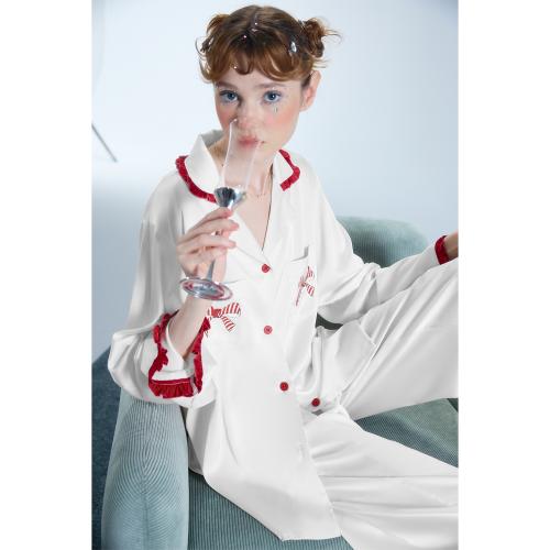 yso【礼物系列】开衫睡衣女春秋长袖薄款柔软冰丝质感家居服套装C