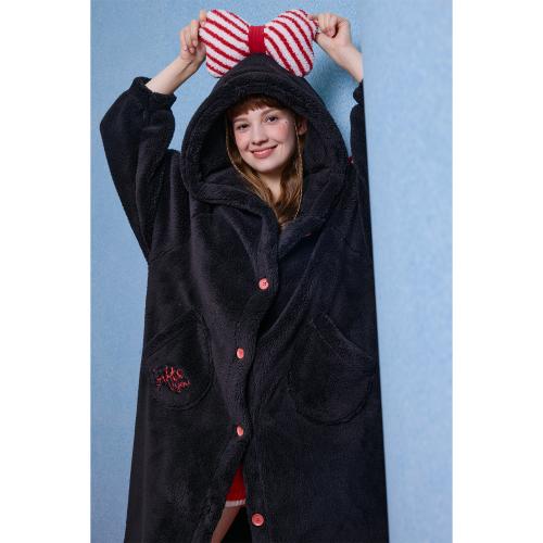 yso【礼物系列】珊瑚绒睡袍冬季新款睡衣女蝴蝶结睡袍甜美家居服D