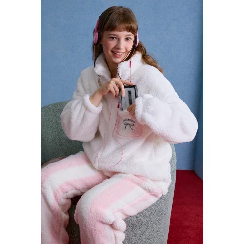 yso【礼物系列】睡衣女珊瑚绒秋冬暖绒套装甜美可外穿冬家居服D