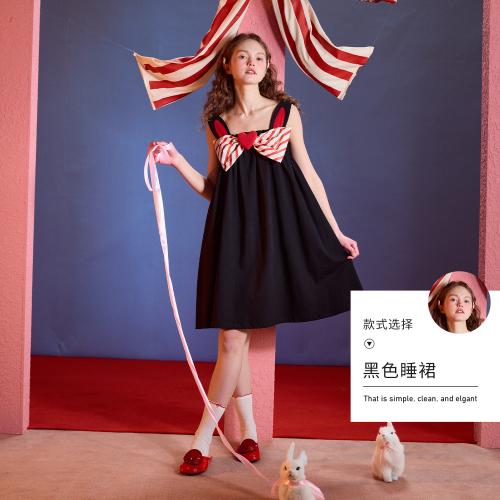 yso【礼物系列】吊带睡裙女夏季新款蝴蝶结甜美舒适可外穿家居服B