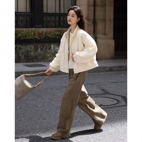 【气质米白色棉衣】2024冬款酷帅小立领简约松弛洋气棉衣女