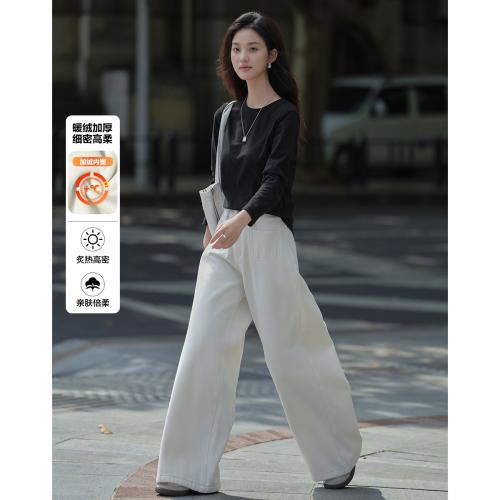 【本白直筒长裤】2024冬款双扣宽裤袢设计加绒牛仔裤女