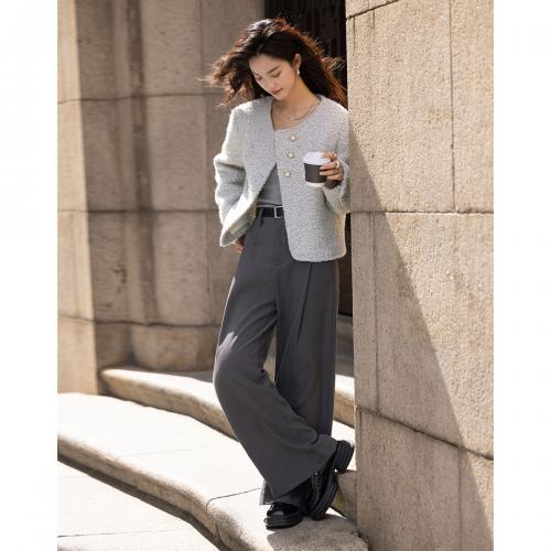 【气质灰小香外套】2024冬款精致感优雅通勤简约舒适圆领上衣