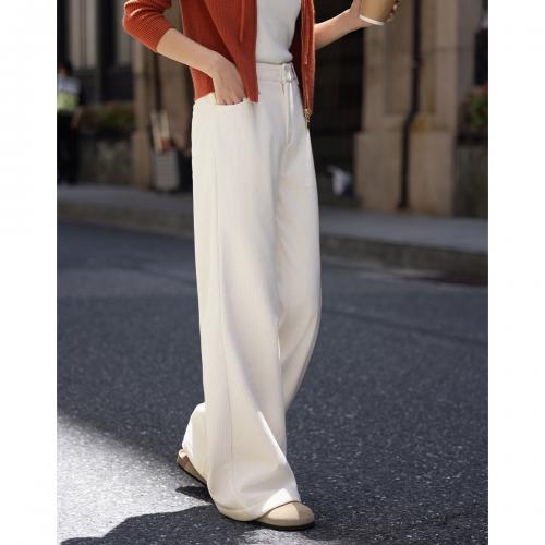 【气质米色休闲裤】2024冬款百搭立体竖坑条宽松慵懒松弛长裤