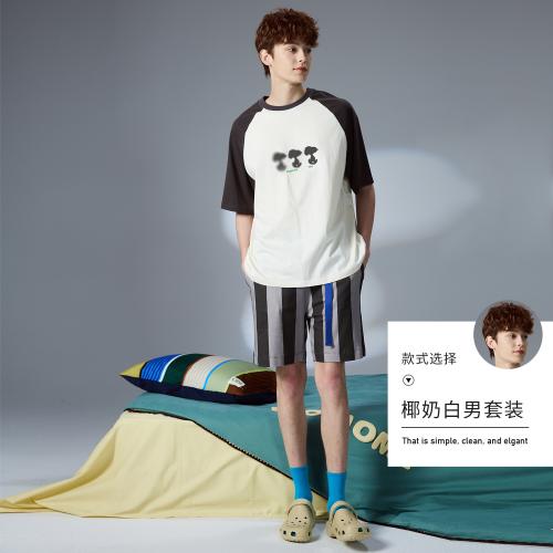 yso【史努比系列】情侣睡衣套装女短袖短裤纯棉男家居服可外穿B