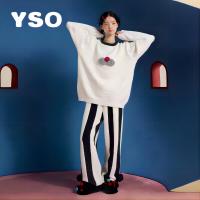 yso【酷猫系列】睡衣女冬季松弛感半边绒睡衣套装条纹卡通家居服D