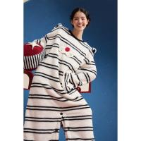 yso【酷猫系列】睡衣女连体睡裙两穿秋冬珊瑚绒可爱长款家居服D