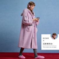 yso【酷猫系列】睡袍女秋冬珊瑚绒加绒睡衣可爱猫咪法兰绒家居服D