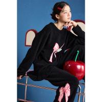 yso【礼物系列】半边绒睡衣女秋冬新款甜美蝴蝶结柔软女士家居服D