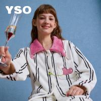 yso【酷猫系列】珊瑚绒睡衣女秋冬新款柔软法兰绒开衫套装冬季D