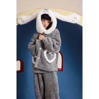 yso【礼物系列】睡衣女冬季高级感珊瑚绒连帽兔子套装加厚家居服D