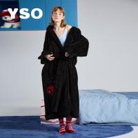 yso【酷猫系列】睡袍女秋冬长款情侣睡衣珊瑚绒加厚可外穿家居服D