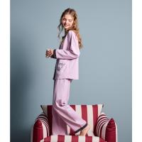 yso睡衣女春秋款温柔蝴蝶结口袋棉长袖长裤套装家居服可外穿A