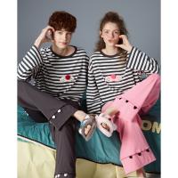 yso【酷猫系列】春秋情侣女圆领条纹套装男可外穿家居服A
