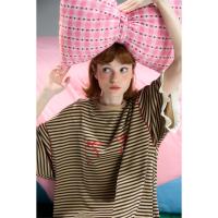 yso【礼物系列】睡裙女春秋棉感条纹舒适睡衣家居服可外穿长裙C